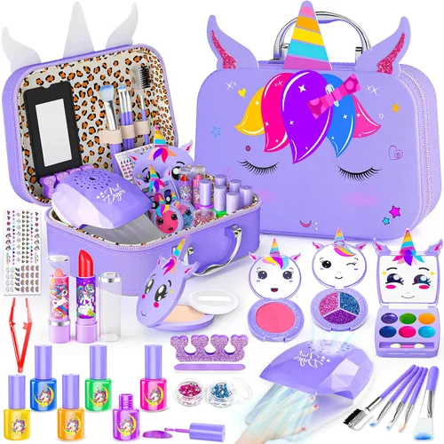 Miniatura 8 de Kit de Maquillaje para Niñas - 2 en 1 Juguetes de Maquillaje Lavable para Niños y Kit de Arte de Uñas con Estuche Cosmético de Unicornio, Maquillaje