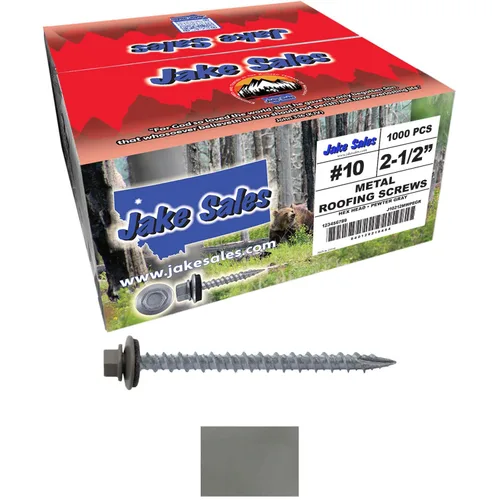 Miniatura 39 de 10 tornillos para techos de metal gris ABC de 2-1/2 pulgadas, cabezal de arandela hexagonal, arranque automático/roscado, arandela EPDM. 1 bolsa