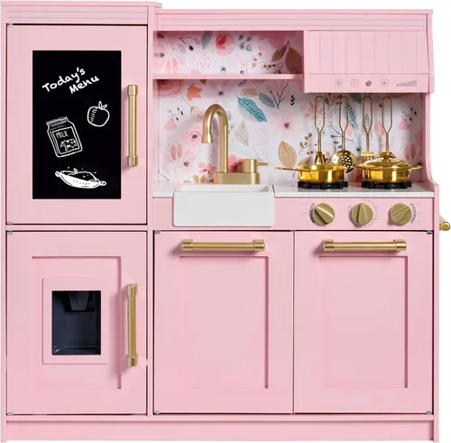 Best Choice Products Cocina de juego de simulación para niños, juego interactivo de madera para niños, pizarra enmarcada para guardar juguetes, 11