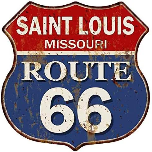 SAINT LOUIS, MISSOURI Route 66 Shield - Letrero de metal con escudo Ga12 x 12, metal de alto brillo Ga12 x 12, 211110013074