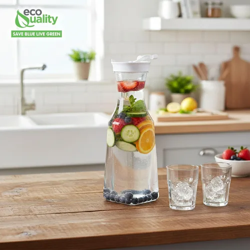 Miniatura 4 de EcoQuality Jarra de agua de plástico transparente de 54 onzas con tapa abatible, 1 paquete, botella de base cuadrada con boquilla para barra