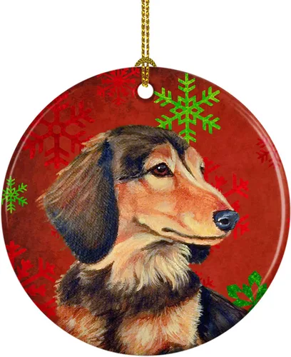 Miniatura 16 de Caroline's Treasures Bulldog English - Copos de nieve rojos y verdes, adorno de cerámica de Navidad, decoración colgante para el hogar, Navidad