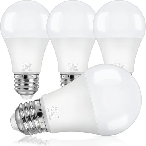 ASOMST Paquete de 4 bombillas A19, bombilla LED equivalente a 100 W, blanco frío 6000K 1100LM 11W, base E26 no regulable, iluminación brillante, CRI