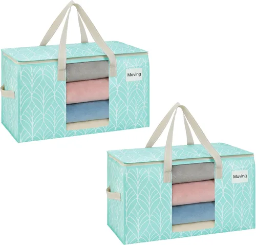 Miniatura 37 de VENO Paquete de 4 bolsas de mudanza resistentes, bolsas de almacenamiento de ropa y edredón con ventana transparente, suministros de embalaje