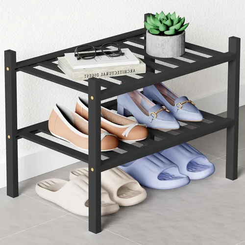 Miniatura 83 de Smiry Zapatero de bambú para clóset, organizador de zapatos apilable de 4 niveles largo de madera, estante de almacenamiento de zapatos Negro