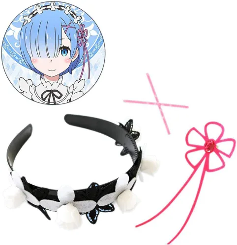 Miniatura 2 de TLSD Rem Headband Anime Re Vida en un mundo diferente de cero Cosplay disfraz Clip de pelo para mujeres Halloween Party Flower Hair Hoop