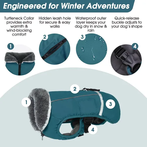 Miniatura 2 de QBLEEV Abrigo cálido para perro, chaqueta de invierno reflectante, impermeable, resistente al viento, ropa de cuello alto para perro para clima
