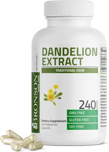 Bronson - Suplemento de raíz de diente de león de alta potencia, apoya la salud general y el bienestar, hierba diurética tradicional - Sin GMO, 240