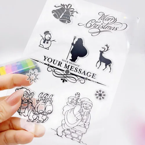 Miniatura 7 de Huellas de pino de Papá Noel, techo de copo de nieve, sellos transparentes para el hogar, sello de silicona transparente, tarjetas de álbum