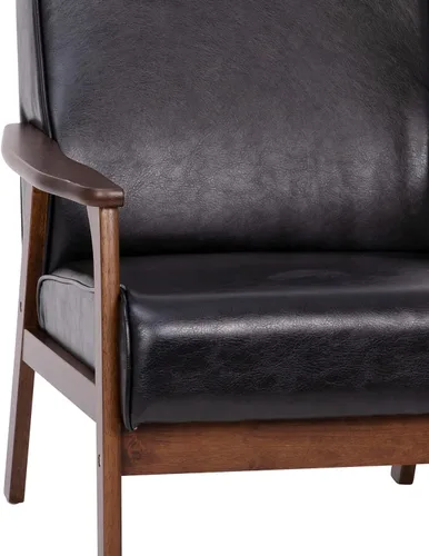 Miniatura 6 de Flash Furniture Langston Silla comercial moderna de mediados de siglo, tapicería LeatherSoft negra, marco y brazos de madera con acabado de nogal