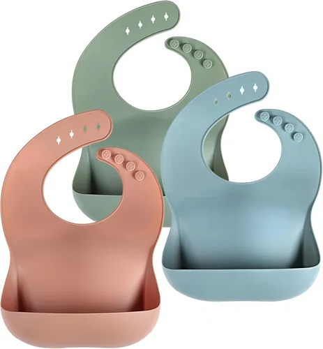 Eascrozn Silicone Bibs for Babies Toddler Set of 3, BPA Free, Soft Adjustable Waterproof Bibs for Feeding Essentials Verde