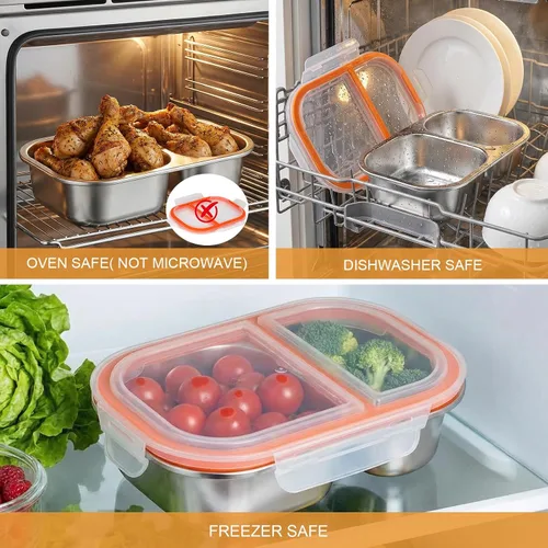 Miniatura 6 de Juego de cajas Bento de acero inoxidable, paquete de 3 cajas de almuerzo de 27 onzas / 27.1 fl oz con tapas firmes a presión, bolsa de almuerzo
