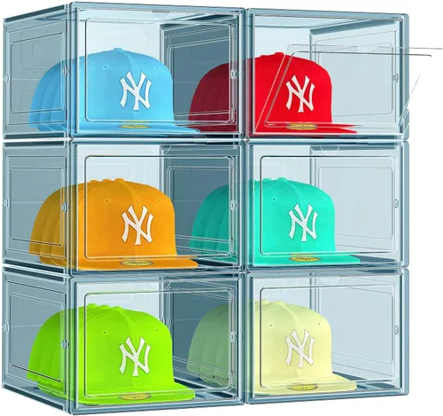 Miniatura 11 de SCAVATA Paquete de 6 Cajas Organizadoras de Sombreros, Cajas Contenedoras Apilables Transparentes para Gorras de Béisbol con Puerta Magnética