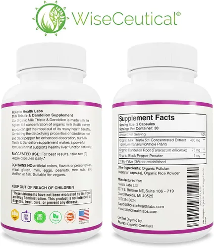 Miniatura 3 de Max Absorption USDA Organic Milk Thistle Potente 5:1 Extracto concentrado (2000 mg de fuerza) y raíz de diente de león orgánica Flavonoide