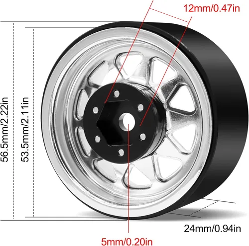 Miniatura 5 de OGRC 4 piezas de ruedas de aluminio de 1.9 pulgadas con Beadlock y offset negativo para TRX4 TRX6 SCX10 I II III 90046 AXI03007 Redcat GEN7 GEN8