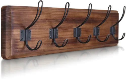 Miniatura 10 de HBCY Creations Perchero de pared rústico envejecido con 5 ganchos, ganchos de pared de pino macizo de 24 pulgadas para entrada, cuarto de servicio