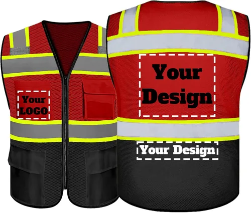 Miniatura 42 de Chaleco de seguridad personalizable con logotipo con 5 bolsillos y cremallera reflectante de alta visibilidad clase 2 ropa de trabajo al aire libre