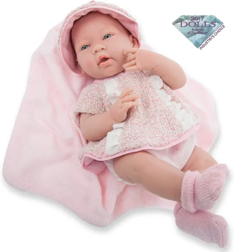 Miniatura 4 de JC Toys La Newborn Muñeca bebé niña de 15 pulgadas de vinilo anatómicamente correcta con traje blanco y rosa y accesorios de lujo Diseñada