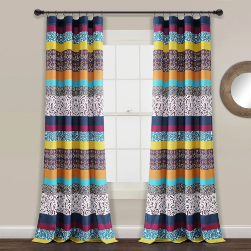 Miniatura 11 de Lush Decor Cortina bohemia a rayas para ventana, diseño floral bohemio, 52 pulgadas de ancho x 84 pulgadas de largo, turquesa y mandarina