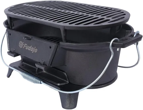 Parrilla de carbón de mesa y hierro fundido Hibachi con plancha plana, barbacoa portátil al aire libre para camping, portón trasero y pícnic,