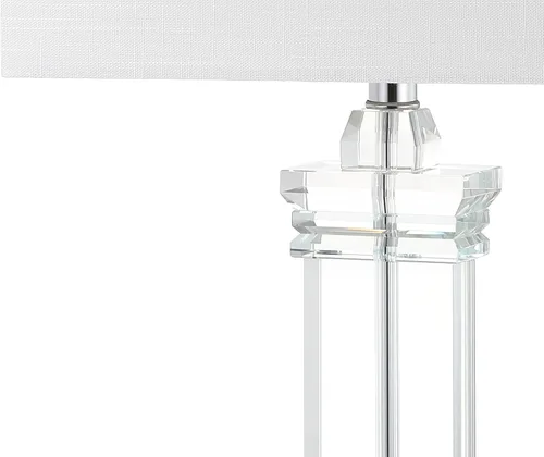 Miniatura 4 de JONATHAN Y Ophelia - Lámpara de mesa LED de cristal sólido transparente de 24.5 pulgadas, moderna lámpara rectangular con pantalla de lino blanco