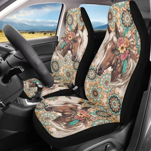 Miniatura 15 de Bulopur Art Horse - Juego de 2 fundas universales para asientos delanteros de automóvil, protectores enteros adecuados para la mayoría