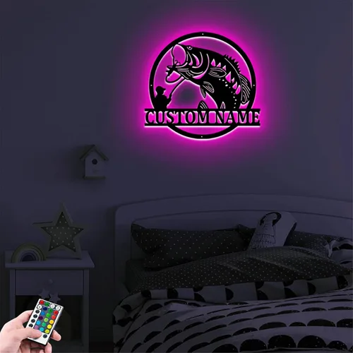 Miniatura 7 de Letrero LED de pesca de bajo con nombre personalizado, arte de pared personalizado, regalo de aniversario y día de San Valentín