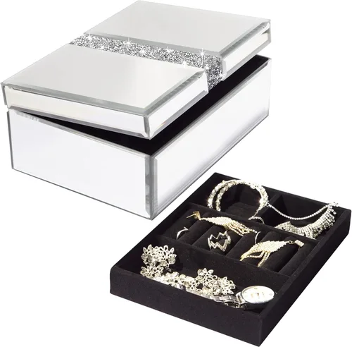 Joyero grande de cristal con diamantes de imitación organizador de joyas caja decorativa para mujeres y niñas regalo lujoso