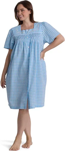 Miniatura 3 de Miss Elaine Bata corta de seersucker para mujer, cierre de broches frontal y mangas cortas, dos bolsillos delanteros, ropa de dormir y ropa