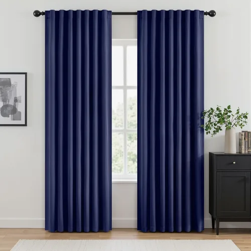 Miniatura 34 de ANRODUO Juego de 2 cortinas con bloqueo de luz del 99%, cortinas de 84 pulgadas de largo, cortinas negras para dormitorio, cortinas con aislamiento