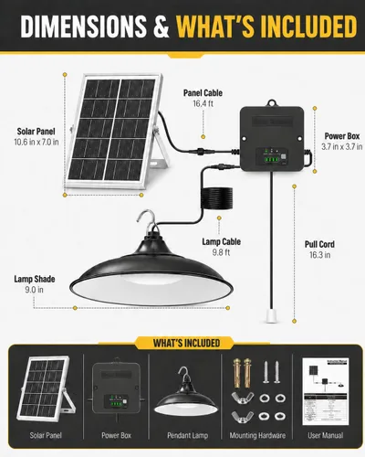 Miniatura 7 de Luz Solar de Cobertizo Interior Exterior, Luz Colgante Solar 2000LM Disponible Durante el Día con Pantalla de Batería, Luces Solares Impermeables