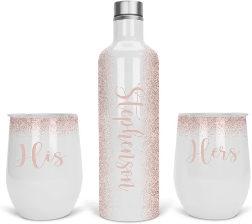 Miniatura 8 de Vaso de vino personalizado, regalo de vaso de vino, vasos de vino de acero inoxidable, paquete de 2 unidades de 12 onzas y 1 botella de vino Gris