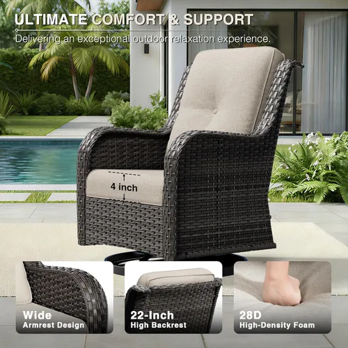 Miniatura 5 de Joyside Silla mecedora giratoria para exteriores para patio, mecedora de mimbre para exteriores con cojines de tela de olefina adecuada para porche