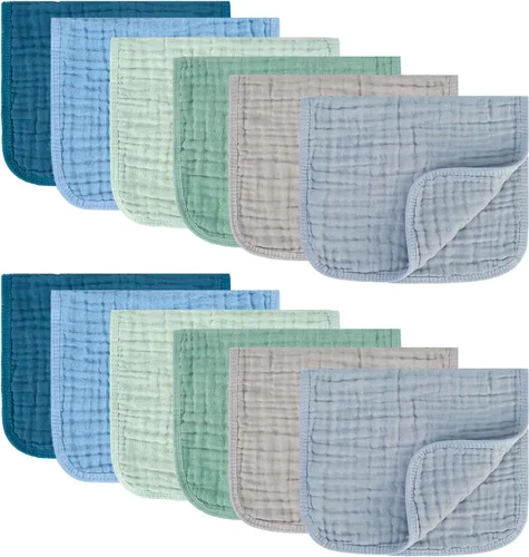 MIGIOL Paños de muselina para eructos 100% algodón, paquete de 12. Paños para eructos suaves, suaves y absorbentes para bebés niñas y niños (azul y