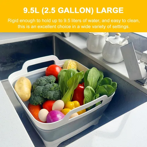 Miniatura 6 de Lavabo plegable con tapón de drenaje, lavabo para biberón de 2.4 galones, contenedor de lavado de botellas para RV, campamento, cocina, lavabo