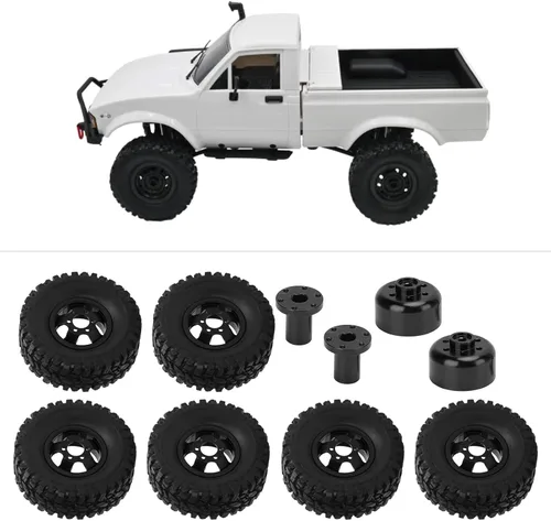 Miniatura 5 de plplaaoo Ruedas de coche RC, ruedas y neumáticos de vehículos RC, neumáticos de goma RC con cubo de rueda de aleación de aluminio para WPL C14 C24