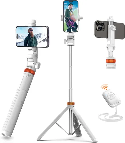 EUCOS Trípode de 62 pulgadas para iPhone, resistente trípode para selfie stick con control remoto y soporte ligero para teléfono, trípode portátil