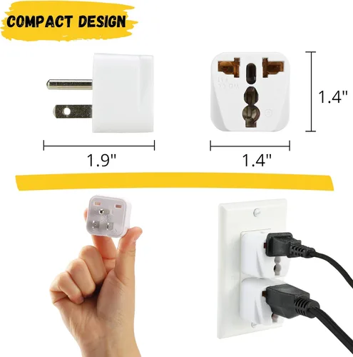 Miniatura 3 de Bates - Adaptador universal de enchufe de viaje, paquete de 2, convierte enchufes de la UE/Reino Unido y Asia a enchufe de EE. UU., adaptador