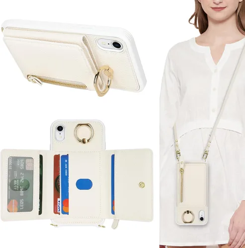 Miniatura 20 de Funda para iPhone 8 Plus con Portarjetas, Funda de Teléfono para iPhone 8 Plus con Correa Bandolera Cordón Anillo de Soporte, Funda Cartera iPhone 7