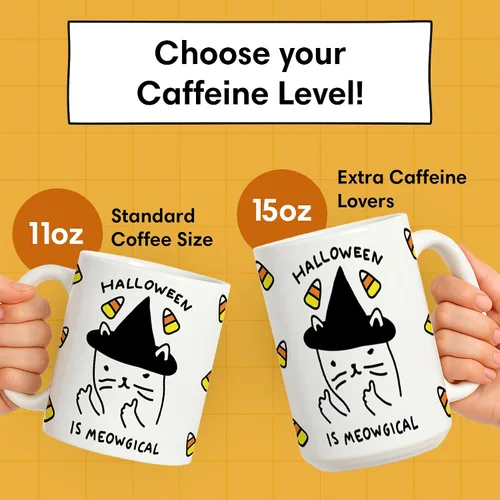 Miniatura 5 de LookHUMAN Taza de Café de Halloween – Halloween Is Meowgical Tazas, Taza de Café Espeluznante Idea de Regalos de Taza, 15 Onzas 10-Blanco