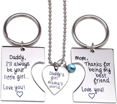 O.RIYA Daddy's Girl Mommy's World - Juego de collar con dije de llavero de 3 piezas, regalo para hija, regalos para niñas pequeñas