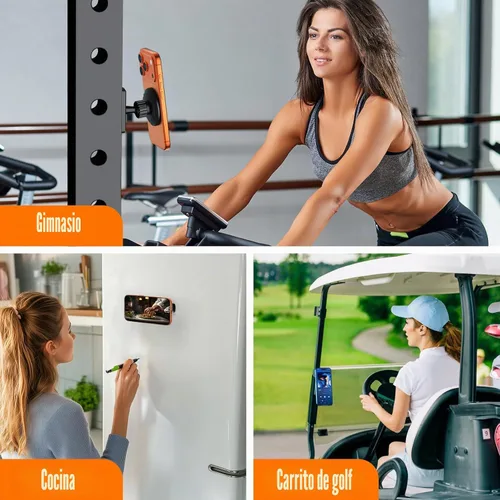 Miniatura 8 de Soporte magnético dual para teléfono, gimnasio, entrenamiento, cocina o cualquier superficie metálica, soporte de base magnética y soporte