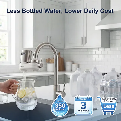 Miniatura 7 de ANGEL CF30 Filtro de agua para grifo de fregadero, sistema de filtración de agua de montaje en grifo, reduce el 98% de cloro, plomo y óxido, probado