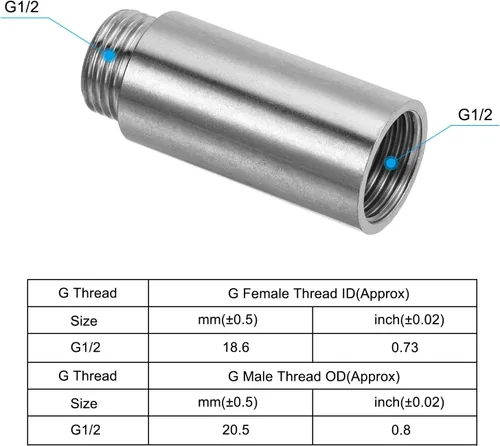 Miniatura 3 de PATIKIL Brazo de extensión de cabezal de ducha, paquete de 2 unidades de rosca macho a hembra de acero inoxidable G1/2 macho a hembra de 1.969 in