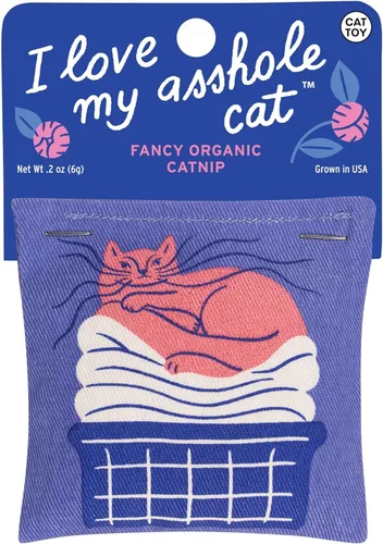 Blue Q I Love My A'hole Cat Catnip Toys - Juguetes duraderos para gatos para morder, hierba gatera orgánica cultivada en Estados Unidos, suministros