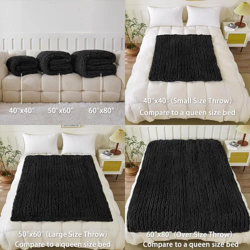 Miniatura 4 de WESHIONGOO Manta de Punto Grueso Throw 40"*40" (101.6cm*101.6cm) Mantas de Punto para Sofá Cama Manta Suave Esponjosa con Hilo Chenille Jumbo Grueso