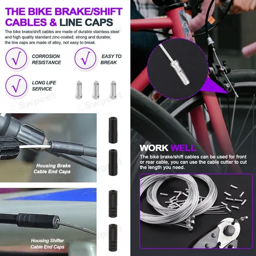 Miniatura 6 de Swpeet Carcasa universal para cable de cambio de bicicleta, 67 unidades, con kit de cortador de cables de bicicleta, tapas de extremo de cable