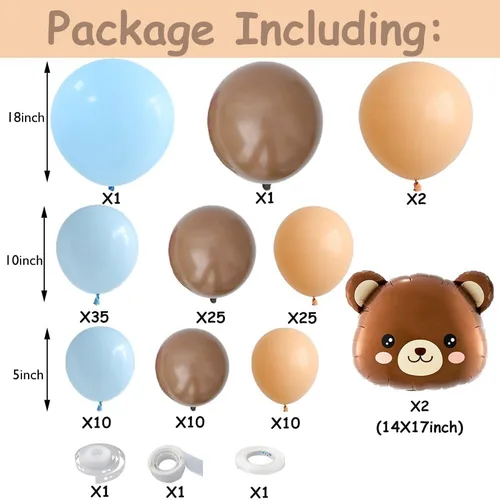 Miniatura 2 de Kit de Guirnalda de Globos con Oso 121 piezas Globos Marrone y Azul con Globos de Oso de Foil para la Decoración de Baby Shower y Fiesta