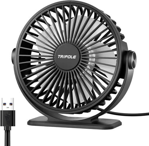 TriPole Ventilador de escritorio con USB, ventilador pequeño portátil de 3 velocidades con brisa fuerte ajustable, mini ventiladores personales,