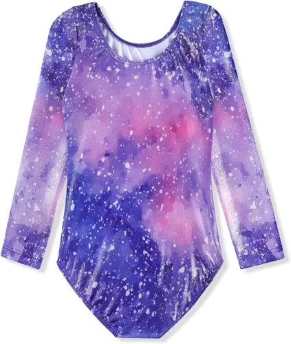 Miniatura 2 de HOZIY - Leotardos de manga larga para niñas, de gimnasia, para niños pequeños, trajes florales de unicornio, galaxia, arco iris, patrón de rayas